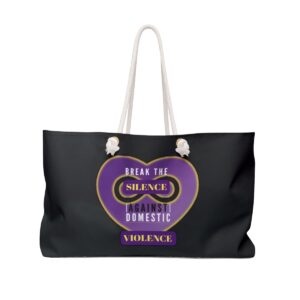 The image shows Official Btsadv Gear Weekender Bag a black slouchy, cool bag with white rope handles, held onto the bag with knotted ends. The logo on the side of the bag shows a purple heart with the BTSADV logo of an infinity symbol on its side. Its like a nice beach bag. Upgrade your weekend travels with the Official Btsadv Gear Weekender Bag, offering spacious design and durable construction for all adventures.