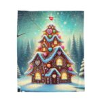 Christmas Gingerbread House Velveteen Plush Blanket - Cozy Holiday Throw