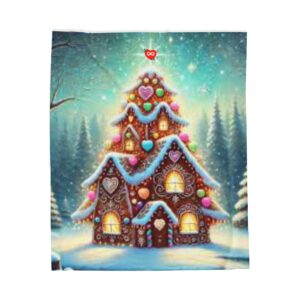 Christmas Gingerbread House Velveteen Plush Blanket - Cozy Holiday Throw