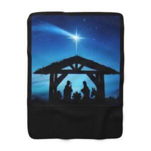 Nativity Sherpa Fleece Blanket — Christmas Manger Scene with Star