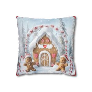 Gingerbread Cottage Holiday Pillowcase — Cute Gingerbread & Candy Canes Decorative Pillow