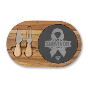 Engraved Survivor Ribbon Charcuterie Board with Cheese Knives