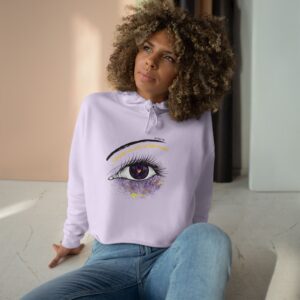 Lavender Eye Crop Hoodie — Artistic Purple Iris Graphic Crop Hoodie
