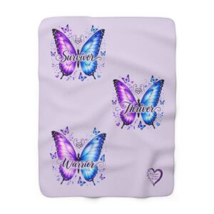 Survivor Thriver  Warrior Sherpa Blanket — Cancer Awareness Pink & Purple Throw