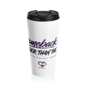 Stronger Than The Storm Stainless Steel Travel Mug — Domestic Violence Awareness Purple Ribbon