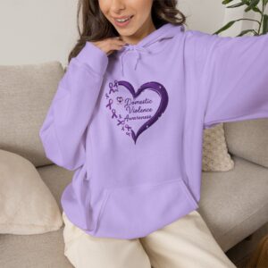 Domestic Violence Awareness Hoodie — Purple Ribbon Heart Design